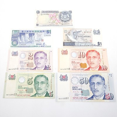 Group of Singaporean Banknotes, including $5, $10, $50 and More
