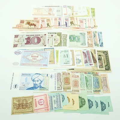 Group of International Banknotes, including India, Peru, Brazil, and More