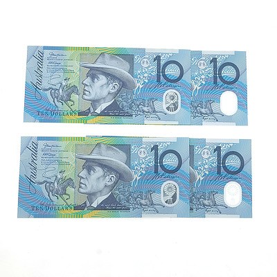 Four Consecutively Numbered Uncirculated $10 Notes, AA06945192- AA06945195