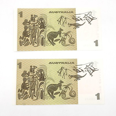 Two Consecutively Numbered Uncirculated $1 Knight / Wheeler Paper Notes, CCH122404 and CCH122405