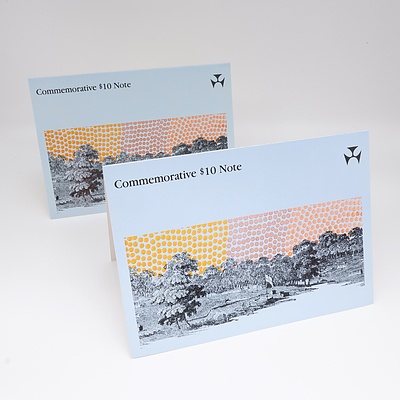 Two 1988 Australian Polymer Bicentennial Commemorative $10 Notes, AA04077496 and AA23063277