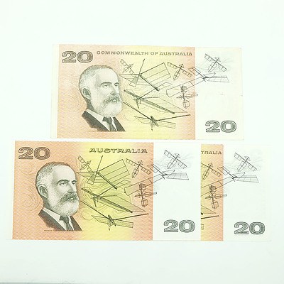 Three $20 Paper Notes, Including Coombs/ Wilson XAL454606 and Phillips/Wheeler XGL321065
