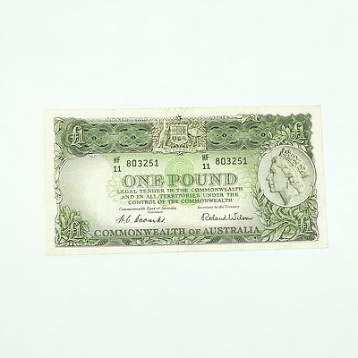 Commonwealth of Australia Queen Elizabeth II One Pound Banknote