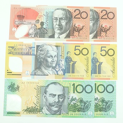 2010 Uncirculated First and Last Prefix $20, $50, $100 Polymer Notes