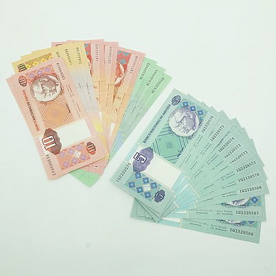 Group of Consecutively Numbered Angola $5, $10, $500, $1000 and $2000 Notes