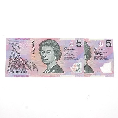 2006 First Prefix Consecutively Numbered Uncirculated $5 Notes, BA06768227 and BA06768228