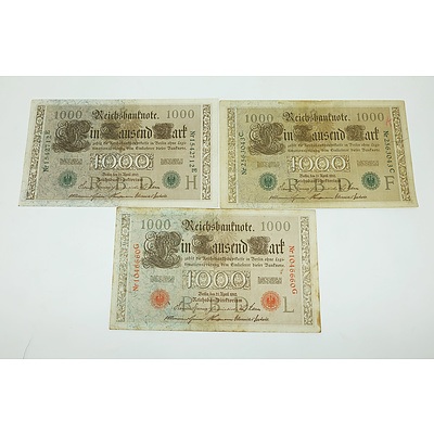 Three German 1910 1000 Mark Certificates