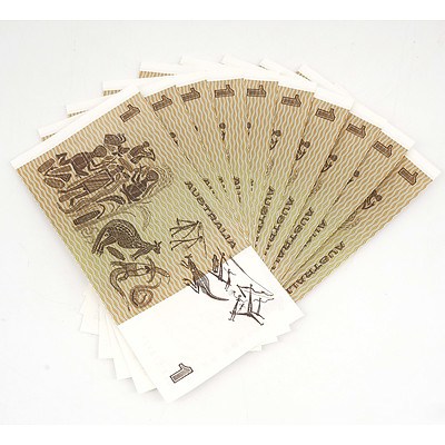 Ten Australian Uncirculated Sequential One Dollar Johnson/Stone Notes, DLA 573920-DLA 573929