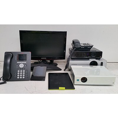 Bulk Lot of Assorted IT & Office Equipment - Office Phones, Projectors & Samsung TV