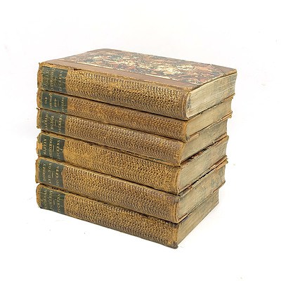 Six Antique Charles Dickens Leather Bound Gilt Tooled Books, Including Old Curiosity Shop and David Copperfield