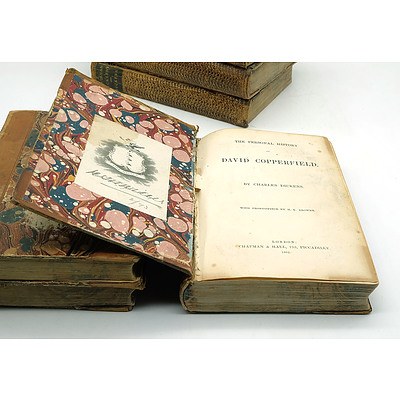 Six Antique Charles Dickens Leather Bound Gilt Tooled Books, Including Old Curiosity Shop and David Copperfield