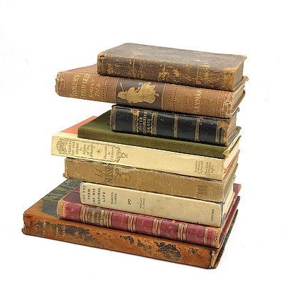 Nine Antique Books, Including; 'The Works of Aristotle', 'Homer's Stories Simply Told' By Charles Henry Hanson (1882), 'For The Term of His Natural Life' By Marcus Clarke (1961) and More