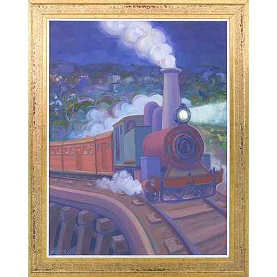 David Hill (Britain 1947-) The Puffing Billy Night Train Oil on Canvas