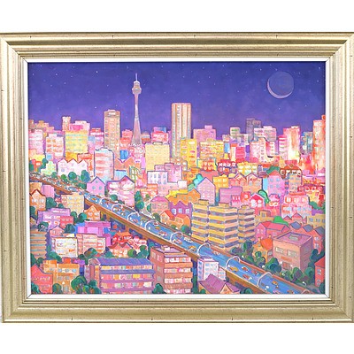 David Hill (Britain 1947-) A Sydney Night-Time From Edgecliff Oil on Canvas