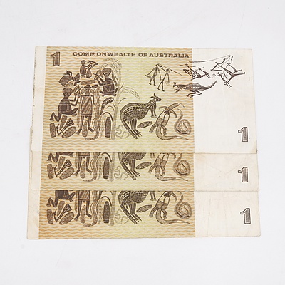 Three 1972 Australia One Dollar Banknotes Phillips/Wheeler