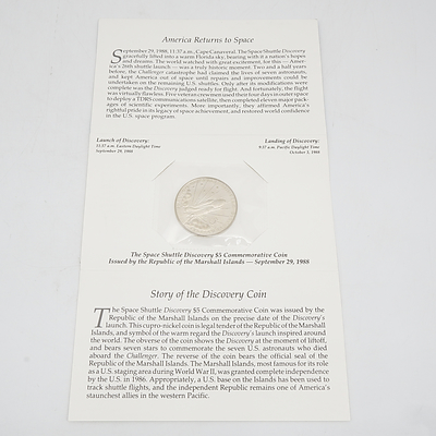 1988 Marshall Islands Space Shuttle Discovery Five Dollar Commemorative Coin