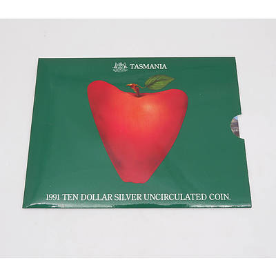 1991 Tasmanian Ten Dollar Silver Uncirculated Coin