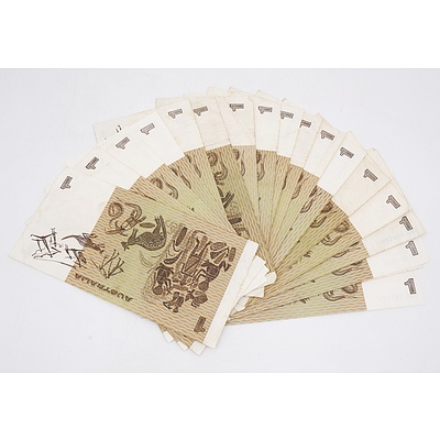 18x 1982 Australian One Dollar Banknotes Knight/Stone