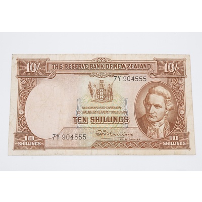 1956 Bank of New Zealand Ten Shillings Banknote