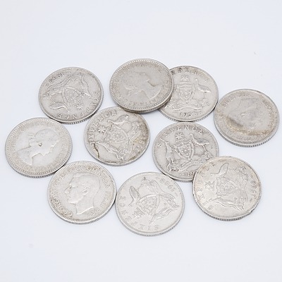 Ten Australian Six Pence Coins