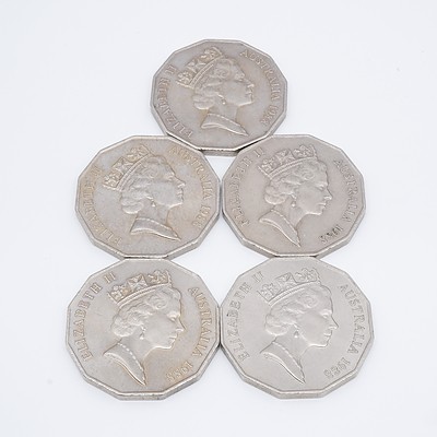 Five 1988 Australian Bi-Centennial 50 Cent Pieces