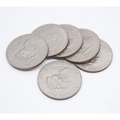 Six US Eisenhower $1 Coins, 1972, 1974, 1977, 1978