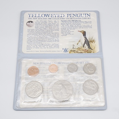 1988 New Zealand Yellow Eyed Penguin 7 Coin Set - Uncirculated