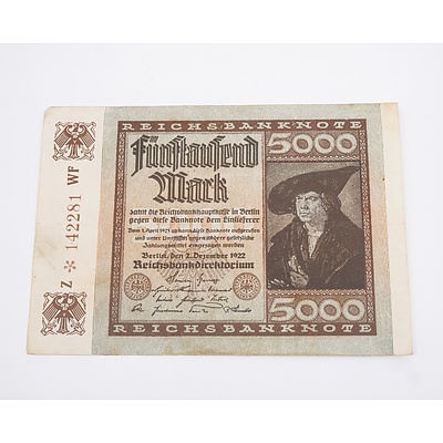 1922 Germany 5,000 Reichsbanknote, with Star