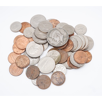 Group of US Coins Including 1919 Wheat Penny, 1980 Kennedy 50c, 1980 Half Dollar and More