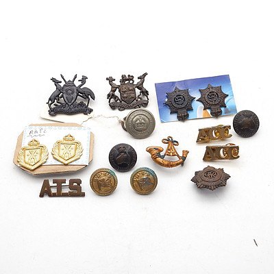 Group of Australian and International Badges and Buttons, including Royal Australian Infantry, Duty and Honour Badges and more