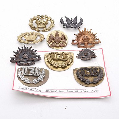Australian Machine Gun Proficiency Badges, RAAF Wireless Operator Badge, A United Kingdom Badge and More