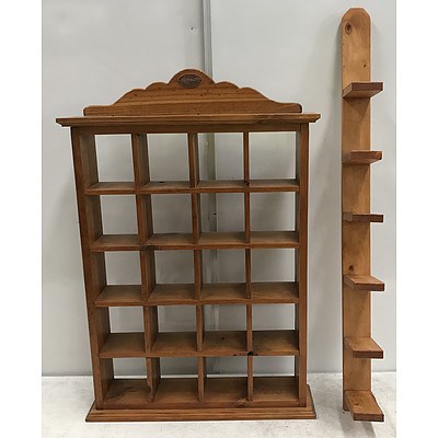 Stained Pine Curio Shelves -Lot Of Two