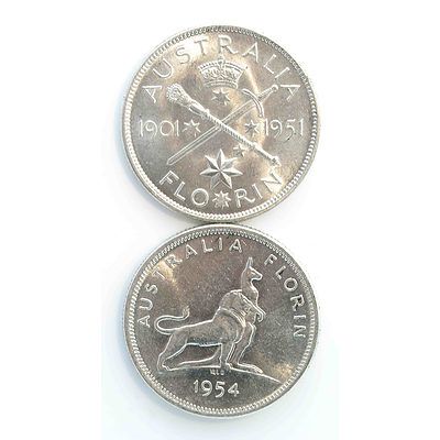 Australia Silver Commemorative Florins - Royal Visit 1954, Federation 1951
