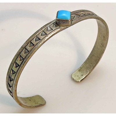 Vintage Sterling Silver Turquoise-Set Bangle