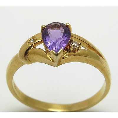 18Ct Gold Amethyst & Diamond Ring