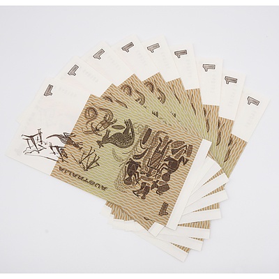 Ten Australian Uncirculated Sequential One Dollar Johnson/Stone Banknotes