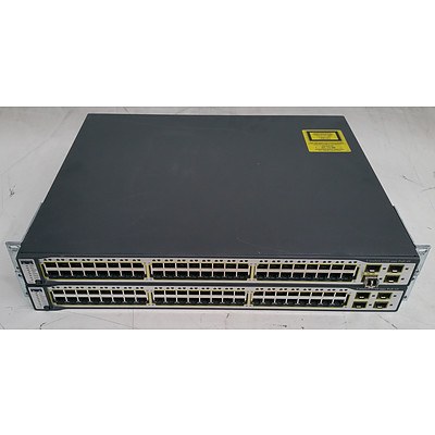 Cisco Catalyst (WS-C3750-48PS-S) 3750 Series PoE-48 48-Port Managed Ethernet Switch - Lot of Two