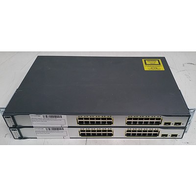 Cisco Catalyst (WS-C3750-24TS-S V07) 3750 Series 24-Port Managed Ethernet Switch - Lot of Two