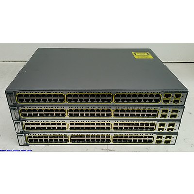 Cisco Catalyst (WS-C3750-48PS-S V05) 3750 Series PoE-48 48-Port Fast Ethernet Switches - Lot of Four