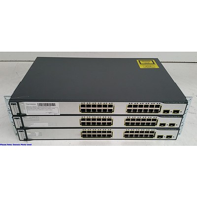 Cisco Catalyst (WS-C3750-24PS-S) 3750 Series PoE-24 24-Port Fast Ethernet Switches - Lot of Three