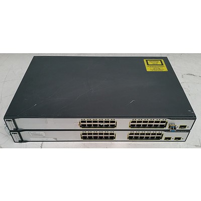 Cisco Catalyst (WS-C3750-24PS-S) 3750 Series PoE-24 24-Port Fast Ethernet Switches - Lot of Two