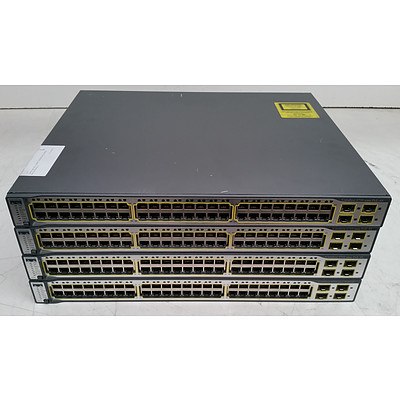 Cisco Catalyst (WS-C3750-48PS-S V05) 3750 Series PoE-48 48-Port Fast Ethernet Switches - Lot of Four