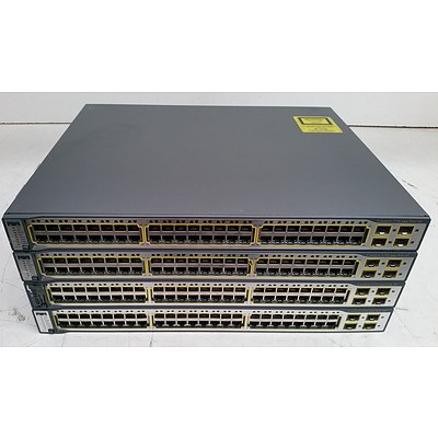 Cisco Catalyst (WS-C3750-48PS-S V05) 3750 Series PoE-48 48-Port Fast Ethernet Switches - Lot of Four