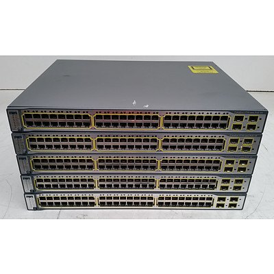 Cisco Catalyst (WS-C3750-48PS-S V05) 3750 Series PoE-48 48-Port Fast Ethernet Switches - Lot of Five