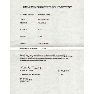 Margaret Looney (Working 1980's) The Femme Fatale and The Pink Rose, Oil on Board