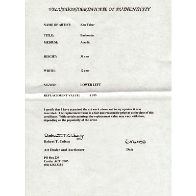 Ken Taber (1942 -) Backwater, Acrylic on Board