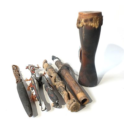 Group of New Guinea Tribal Artifacts, Including Curved Blade Presented to Lieutenant General E.P Smith, Commanding General US Army Pacific