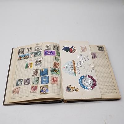 Four Stamp Albums with Various Australian and International Stamps, Including Australian King George V 2d Red, Colombo Plan 1951, Montreal 1976 Olympics and More