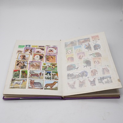 Four Stamp Albums with Various Australian and International Stamps, Including Australian King George V 2d Red, Colombo Plan 1951, Montreal 1976 Olympics and More