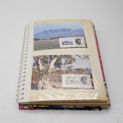 Four Stamp Albums with Various Australian and International Stamps, Australian First Day Covers, and Australia Post Stamp Sets